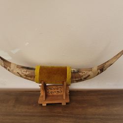 Vintage Asian Dragons Hand- carved Buffalo Horn