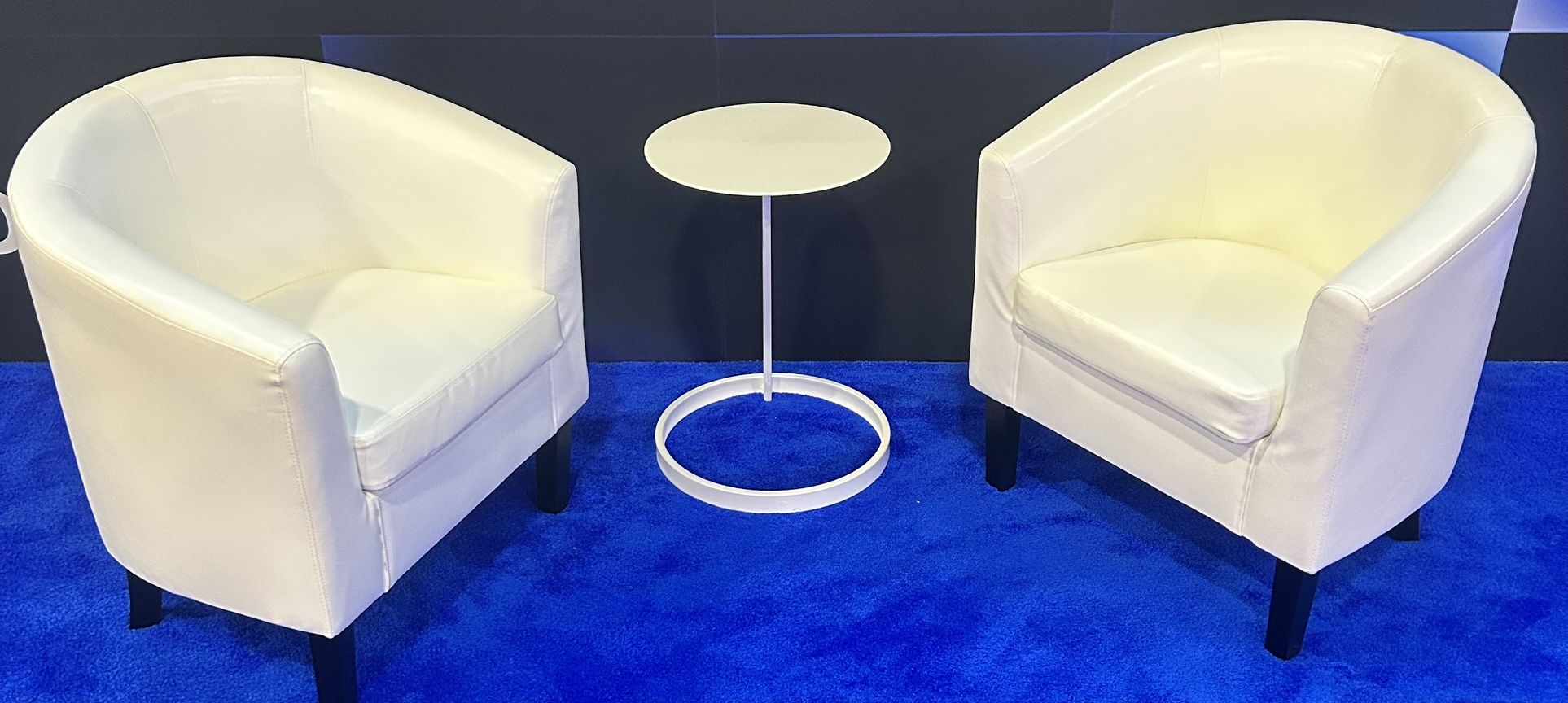 White Faux Leather Barrel Chairs (2)