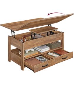 Coffee Table Lift Top, 3 in 1 Center Table with Storage, Gas Spring, 2 Drawers and 3 Hidden Compartments, Open Shelf, for Living Room, Home Office, Ho