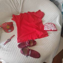 Red Clothes , Hats And A Watch