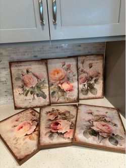 Vintage Blush Rose Wall Art Set of 6)