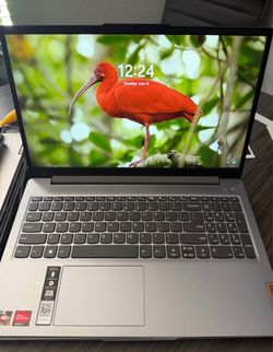 Full desk setup with laptop