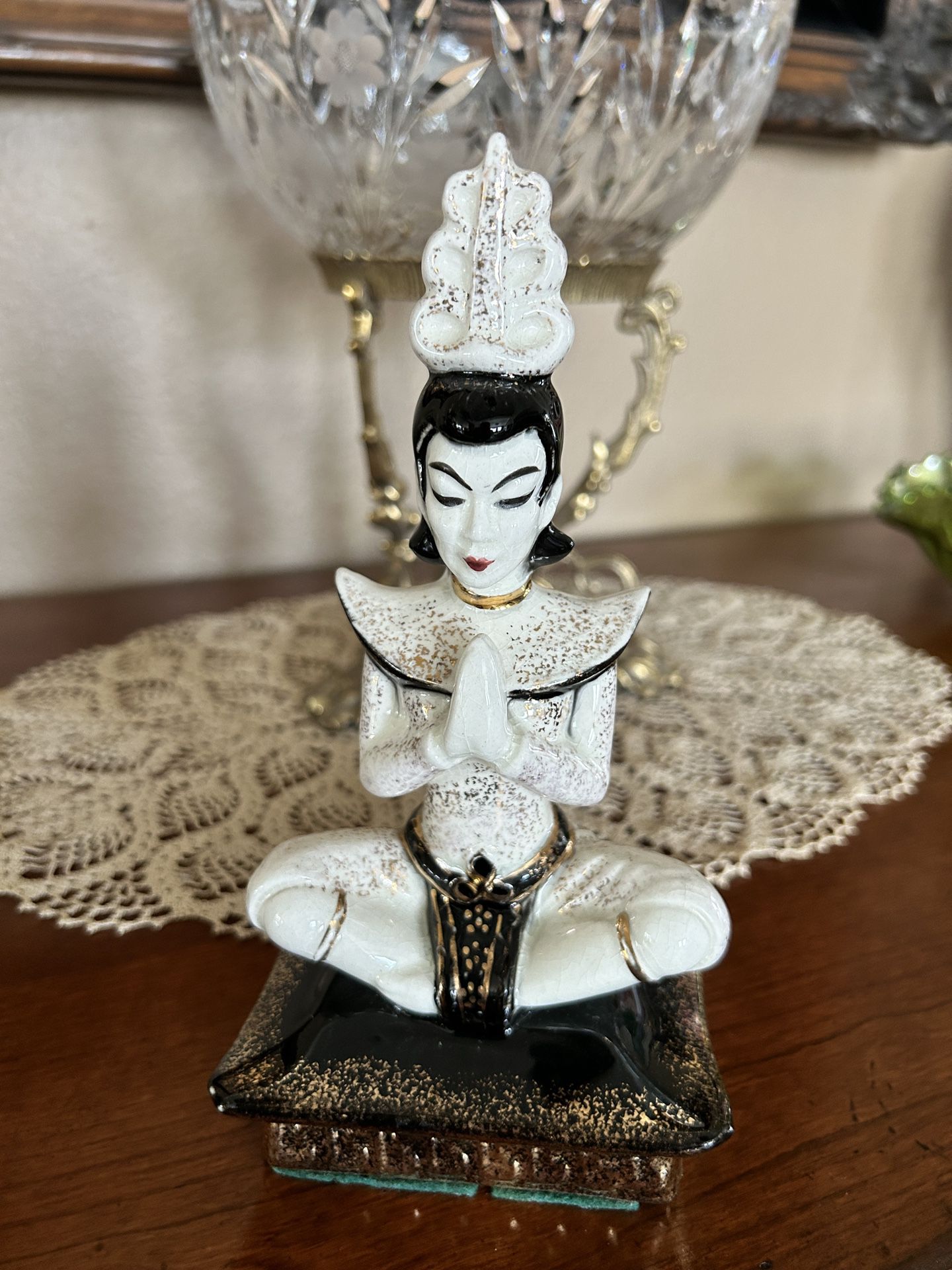 MCM 1950’s Ceramic Asian Praying Dancer Figurine, 8.5” Tall