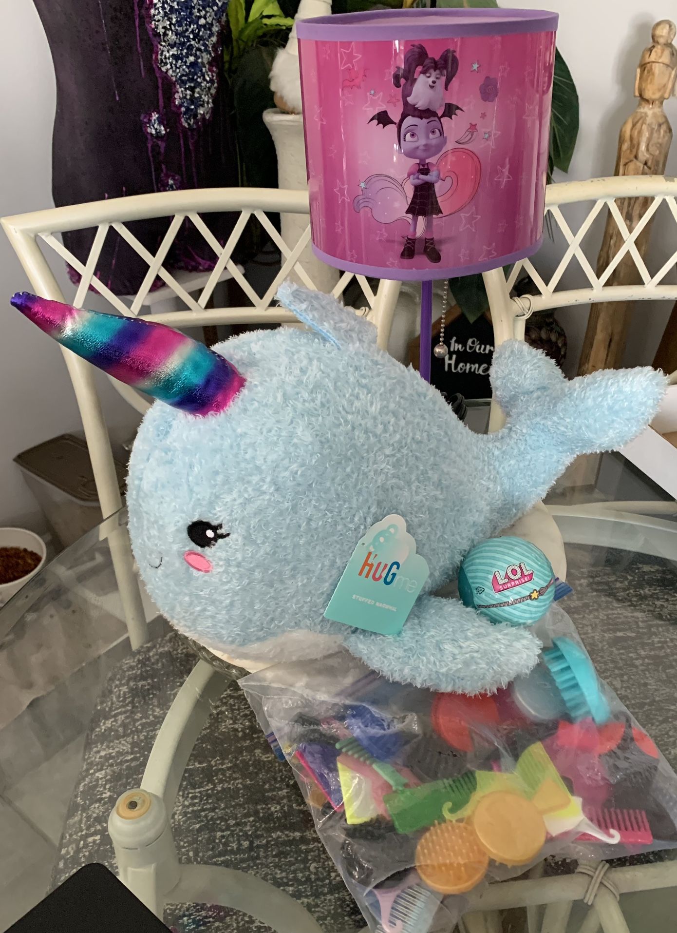 Young Girls Mixed Lot Of Items LOL OMG Surprise, Narwhal Plush Animal, Girls Night Lite