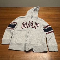 Gap Kids Gray Blue Maroon Long-Sleeve Zip Hoodie Logo Stripe Cozy Fleece Medium 
