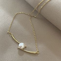 Minimalist Sterling Silver Gold Played Natural Pearl Necklace 
