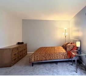 Queen bed, mattress and dresser