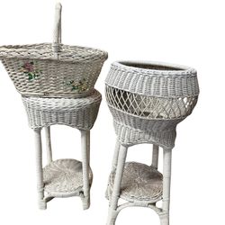 White Rattan Stand and Basket