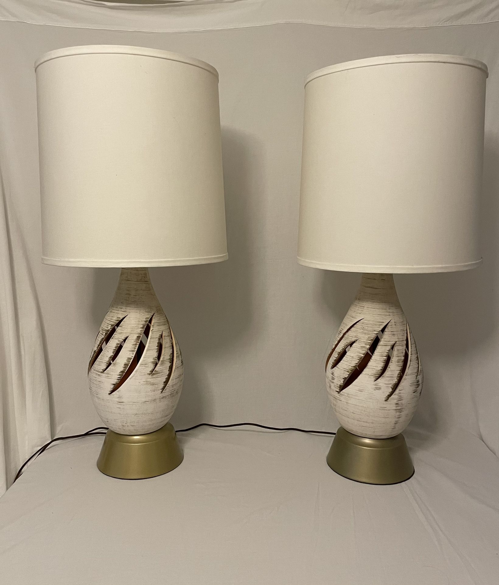 1960’s Rare Vintage MCM Pierced Ceramic Lamp Set