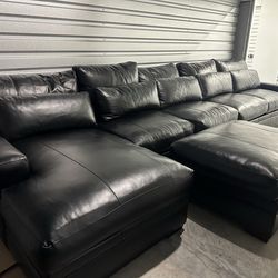 7 Seater Genuine Leather Sectional Sofa Black