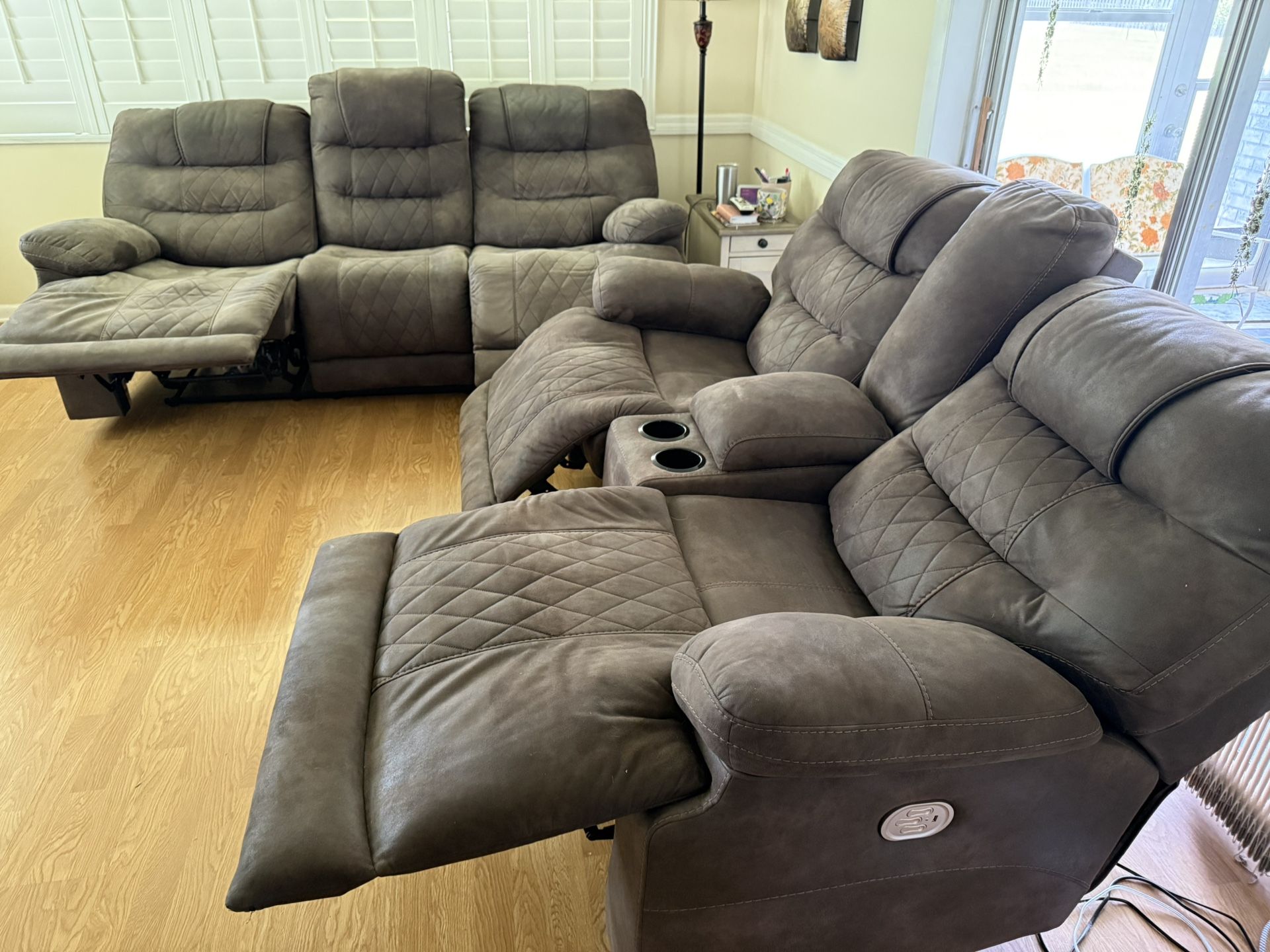 Microfiber Couch And Loveseat With Dual Power Recliner.