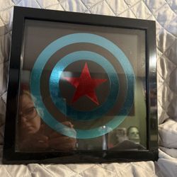 Marvel Avengers 10x10 Glass Framed Print Metallic Red/Black/Blue Captain America