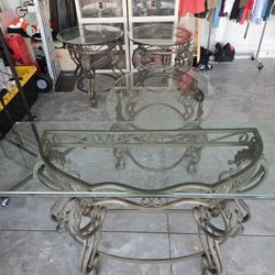 4 Glass Top Tables: Coffee Table, 2 End Tables And Entryway/Sofa Table