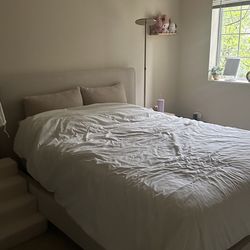 Beige Queen Bed Frame - Dean Sand Queen Upholstered Panel Bed