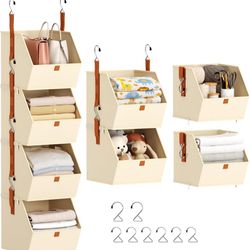 Hanging Closet Organizer 4 Tier - Clothes Hanging Shelves, Space-Saving Closet System, Fabric Storage Bins Bedroom Organization, Collapsible Baskets f