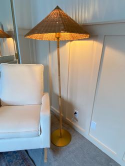 Floor Lamp Gold Iron with Tapered Rattan Shade