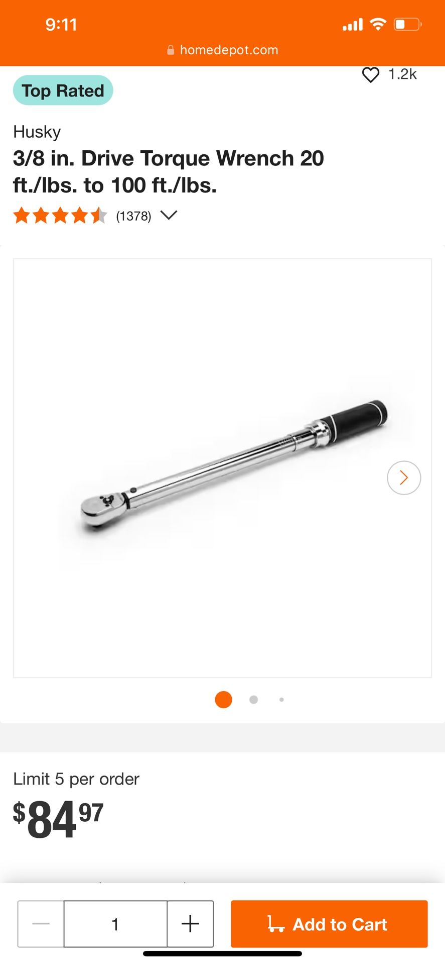 Husky 3/8 Drive Torque Wrench