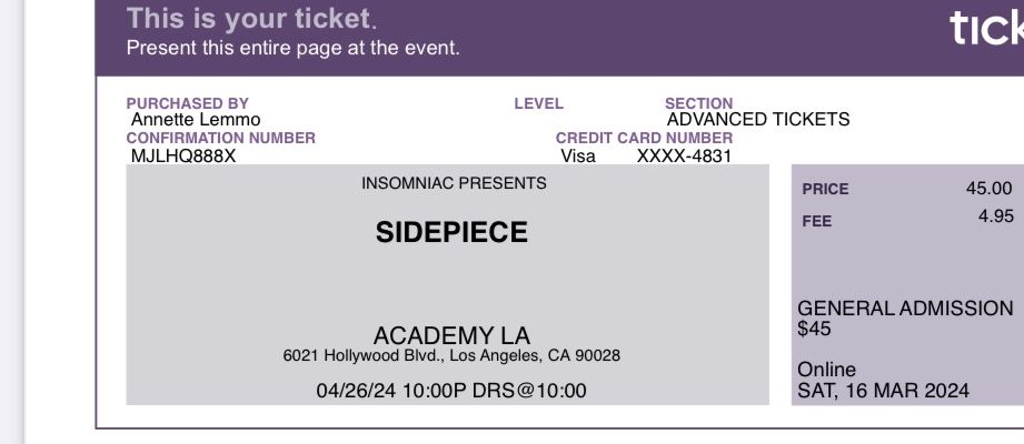 Sidepiece concert tickets 