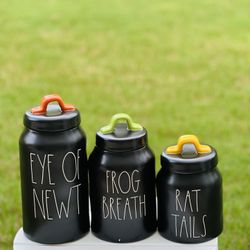 Rae Dunn Eye of Newt, frog breath and rat tails Canisters