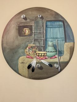 Large Native American Inspired Painting On Canvas