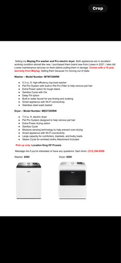 Maytag pro washer and dryer like new