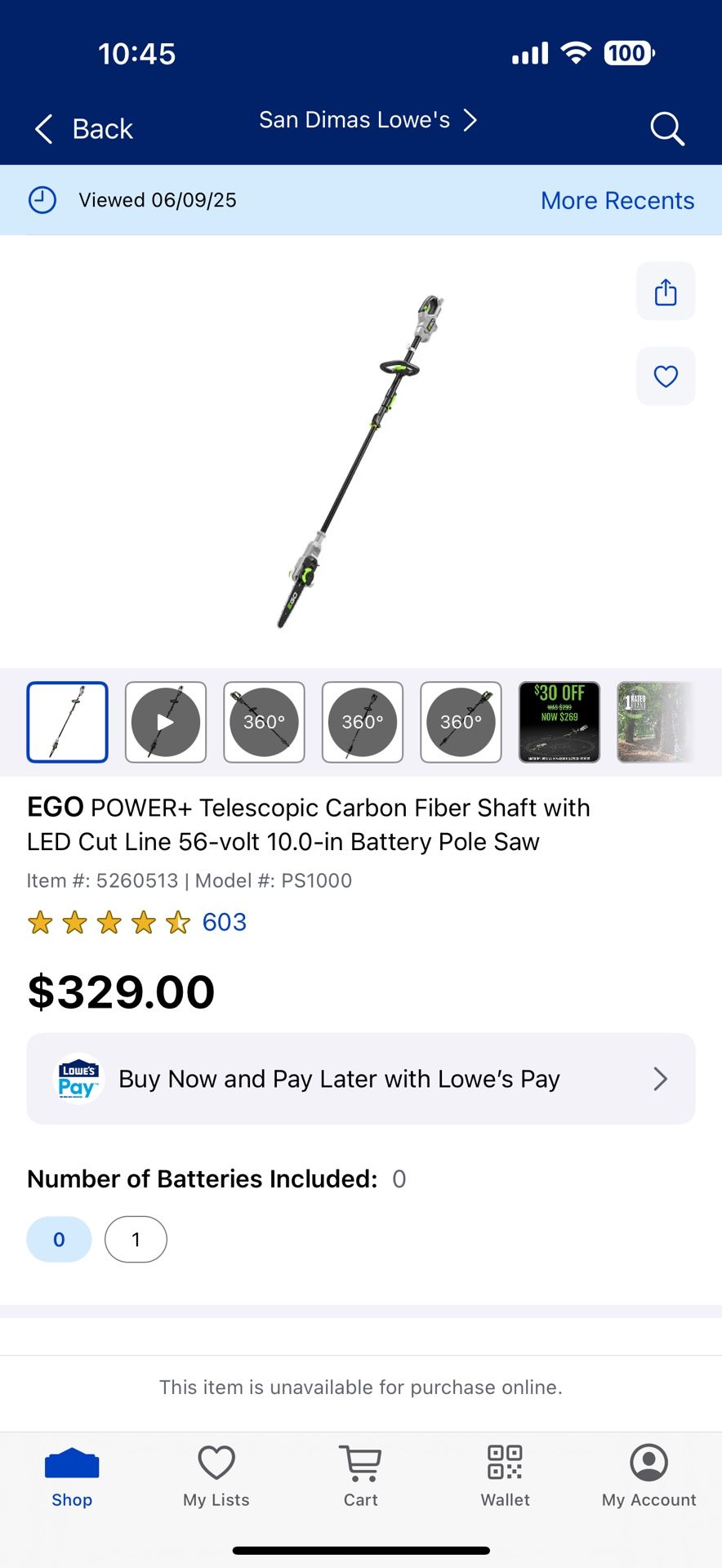 EGO POWER+ Telescopic Carbon Fiber Shaft with LED Cut Line 56-volt 10.0-in Battery Pole Saw(4ah BATTERY INC)