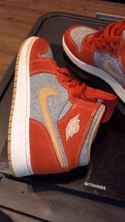 AIR JORDAN 1 MID DENIM  " RED" YOUTH DM4384-600 SIZE 7Y