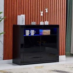 New Black LED 2 Door Display /Storage Cabinet High Gloss in