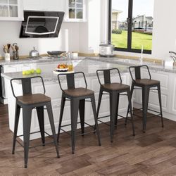 4pcs Metal Bar Stools Counter Height Stools ,Counter Height Barstools with Backs Patio Dining Chairs,24”H, Matte Black