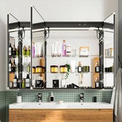 48 in. W x 36 in. H Rectangular Black Aluminum Recessed/Surface Mount Medicine Cabinet with LED Mirror