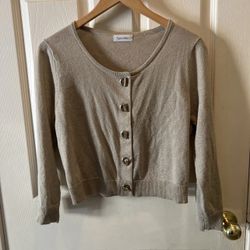 Calvin Klein Womens Sparkle Gold Acrylic Grommet Toggle Cardigan Sweater Size L 
