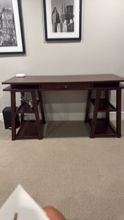 Pottery Barn Dark Cherry  Writing Desk with Side Shelves