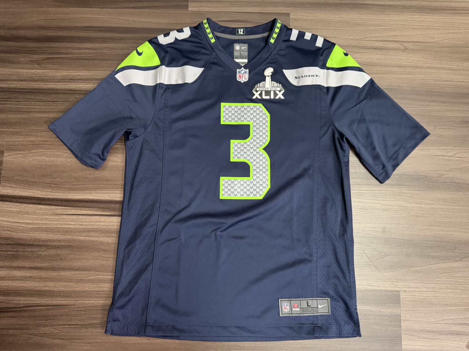 Nike Seattle Seahawks Russell Wilson #3 Super Bowl XLIX 49 Jersey Men’s Large