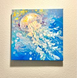 12” Jelly Fish Ocean Canvas Painting