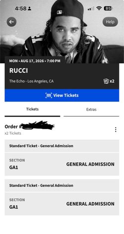 Rucci 2 tickets for today 8/17at 7 pm LA