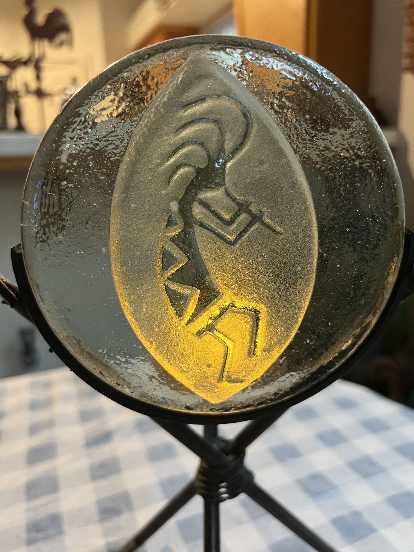 Kokopelli South-Western Style Candle Holder With Black Iron Arrow Shaped Stand 