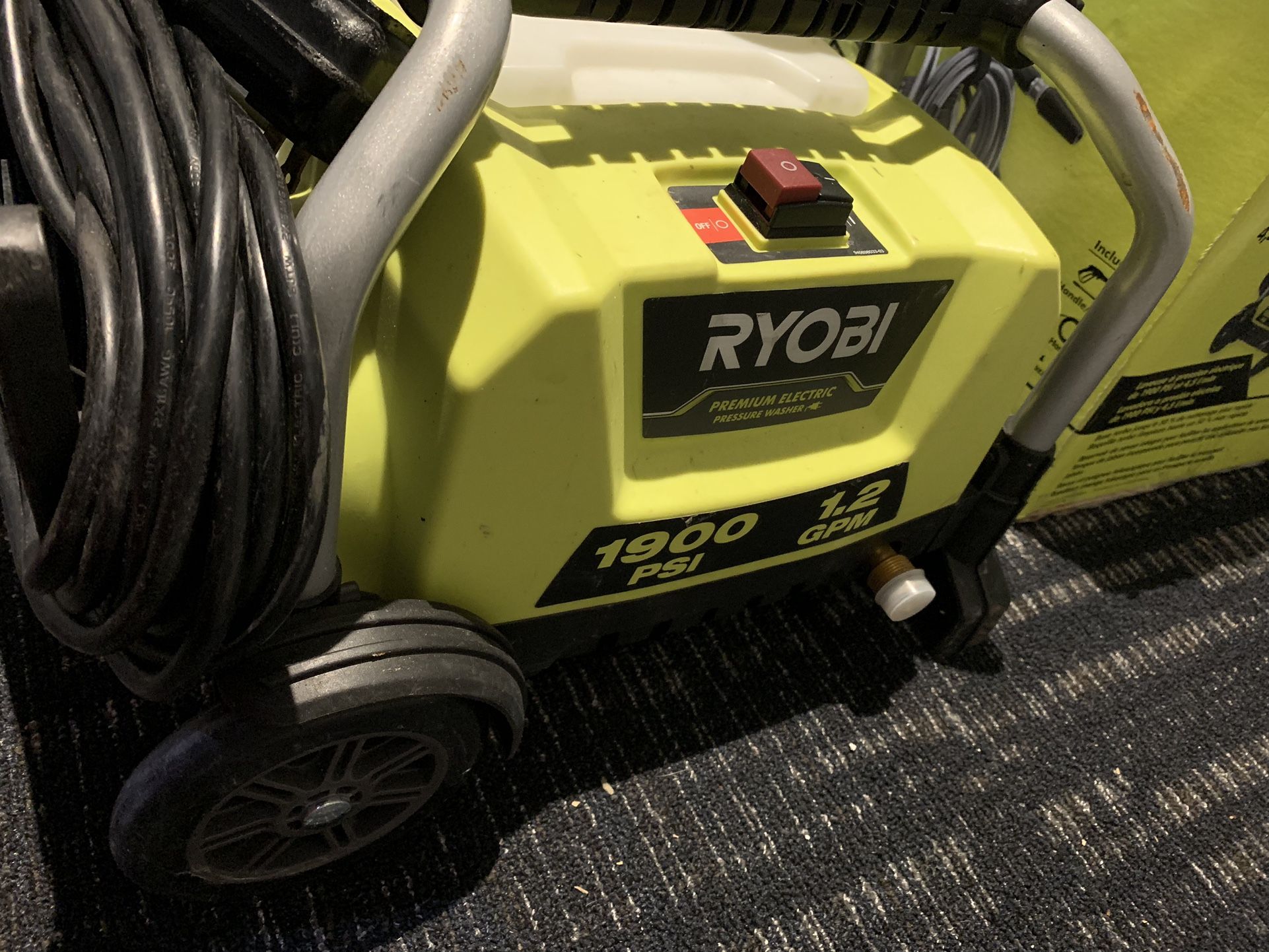 Ryobi 1900psi Water Pressure Washer. For Part. Good For Handyman.