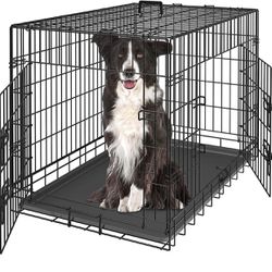 High Quality 36" Durable Dog Crate Kennel Folding Pet Cage 2 Door with Tray Indoor Pet Safe House - Black