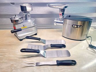 Commercial Burger Press & Cheffano Electric Meat Grinder with Chef Griddle Tools