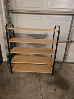 LIKE-NEW Modern 5-Tier Shoe Rack - Wood + Metal, Pre-Assembled