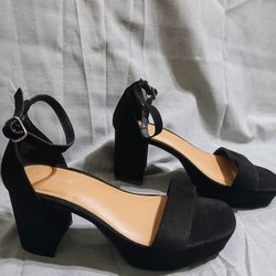 Torrid Women's Size 8.5 WW Black Velvet Open Toe Small Platform Heels