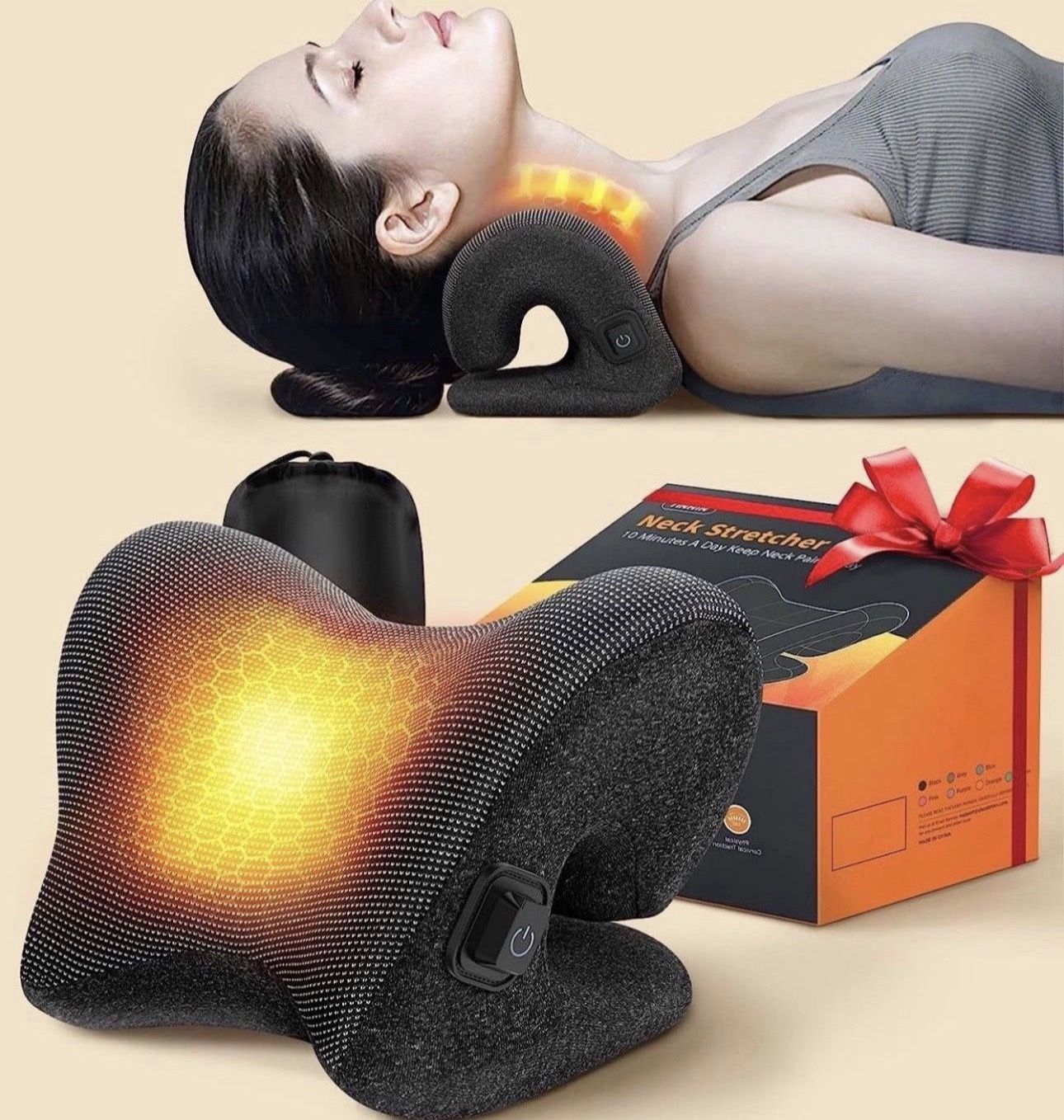3S Heated Neck Stretcher for 9X Pain Relief, 3X Larger Graphene Heating Area w/Magnetic Therapy Case, Cervical Traction Device Pillow, Neck and Should