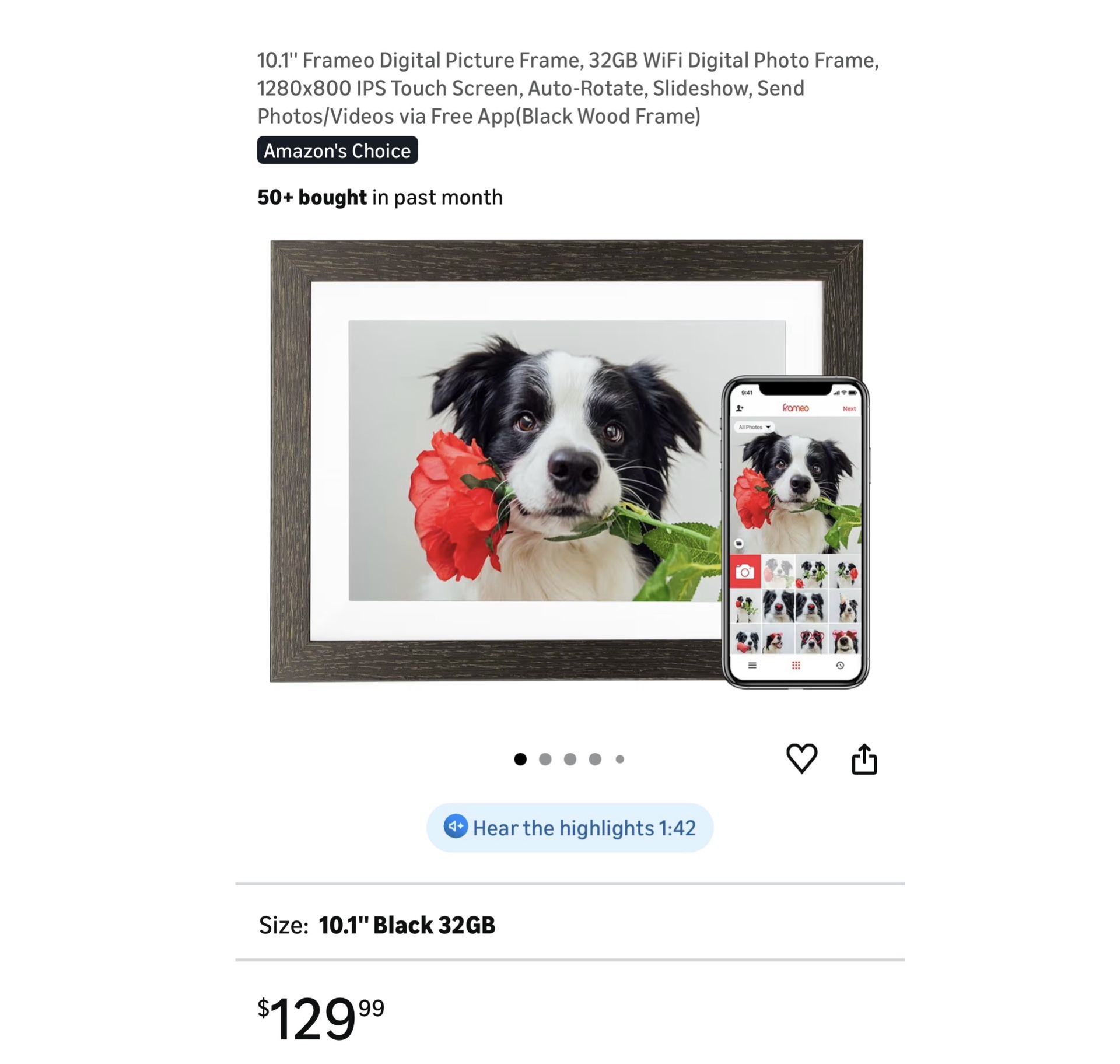 Brand new 10.1'' Frameo Digital Picture Frame, 32GB WiFi Digital Photo Frame, 1280x800 IPS Touch Screen, Auto-Rotate, Slideshow, Send Photos/Videos vi