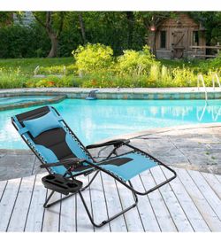 29in Full Padded Zero Gravity Chair Oversized Outdoor Patio Folding Lounger Black/Aqua I-18