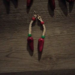 White Leather Red Bead Red Pepper Necklace And Earrings