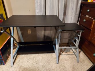 Black and Silver Computer Desk with Side Table
