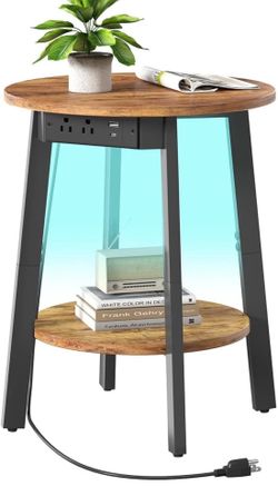 Side table with charging station and LED lights – small side table featuring USB power ports and an