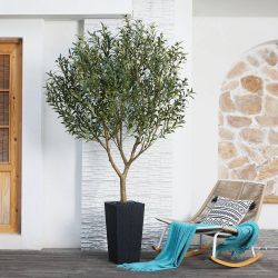 Artificial Olive Tree 8FT, UV Resistant Tall Fake Tree Indoor Outdoor with black Taper Planter
