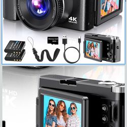new in Box! 4K Digital Camera for Photography Autofocus, 2026 Latest 48MP Vlogging Camera for YouTube with SD Card, 2 Batteries, 3" 180°Flip Screen Co