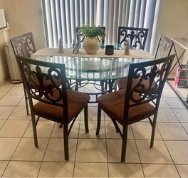 52” Round Glass Dining Table  (6) Chairs